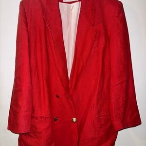 Oversized Vintage Linen Red Double-Breasted Blazer